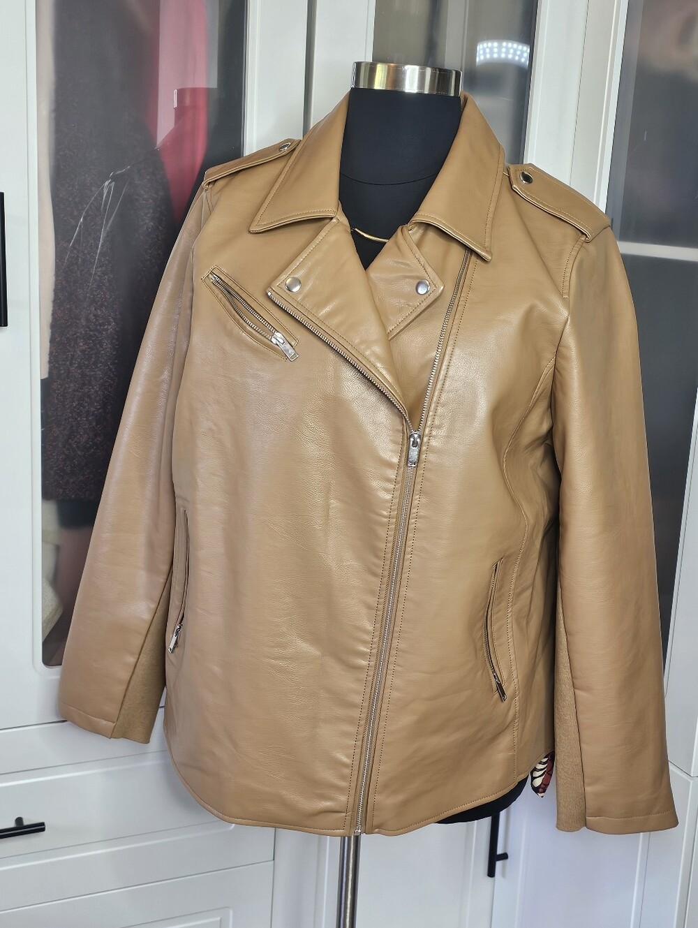Lane Bryant brown sugar faux leather moto jacket size 22/24W